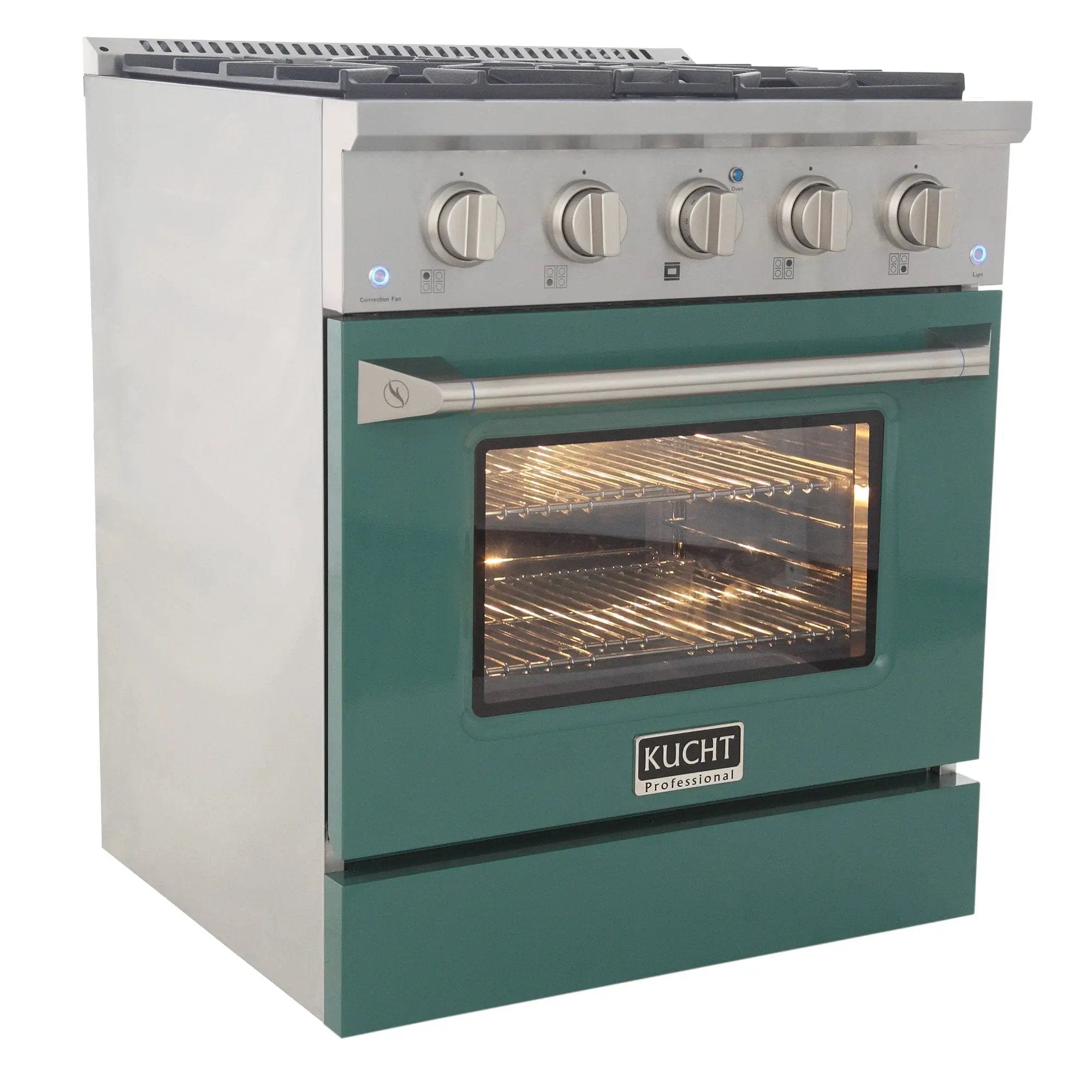 Kucht 30" Gas Range in Stainless Steel with Green Oven Door, KNG301-G by Farmhouse Kitchen and Bath