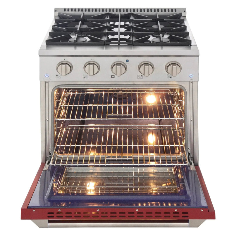 Kucht 30" Gas Range in Stainless Steel with Red Oven Door, KNG301-R by Farmhouse Kitchen and Bath