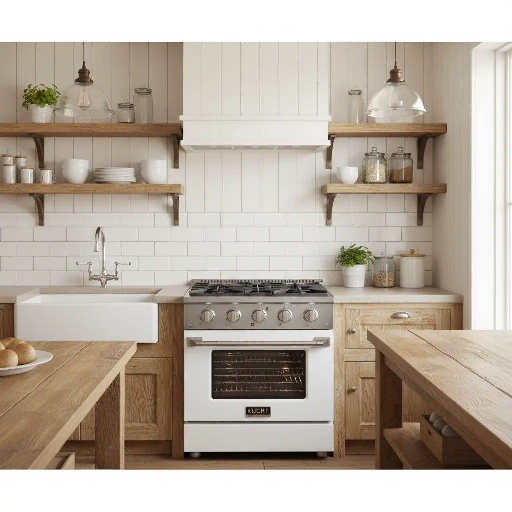 Kucht 30" Gas Range in Stainless Steel with White Oven Door, KNG301-W by Farmhouse Kitchen and Bath