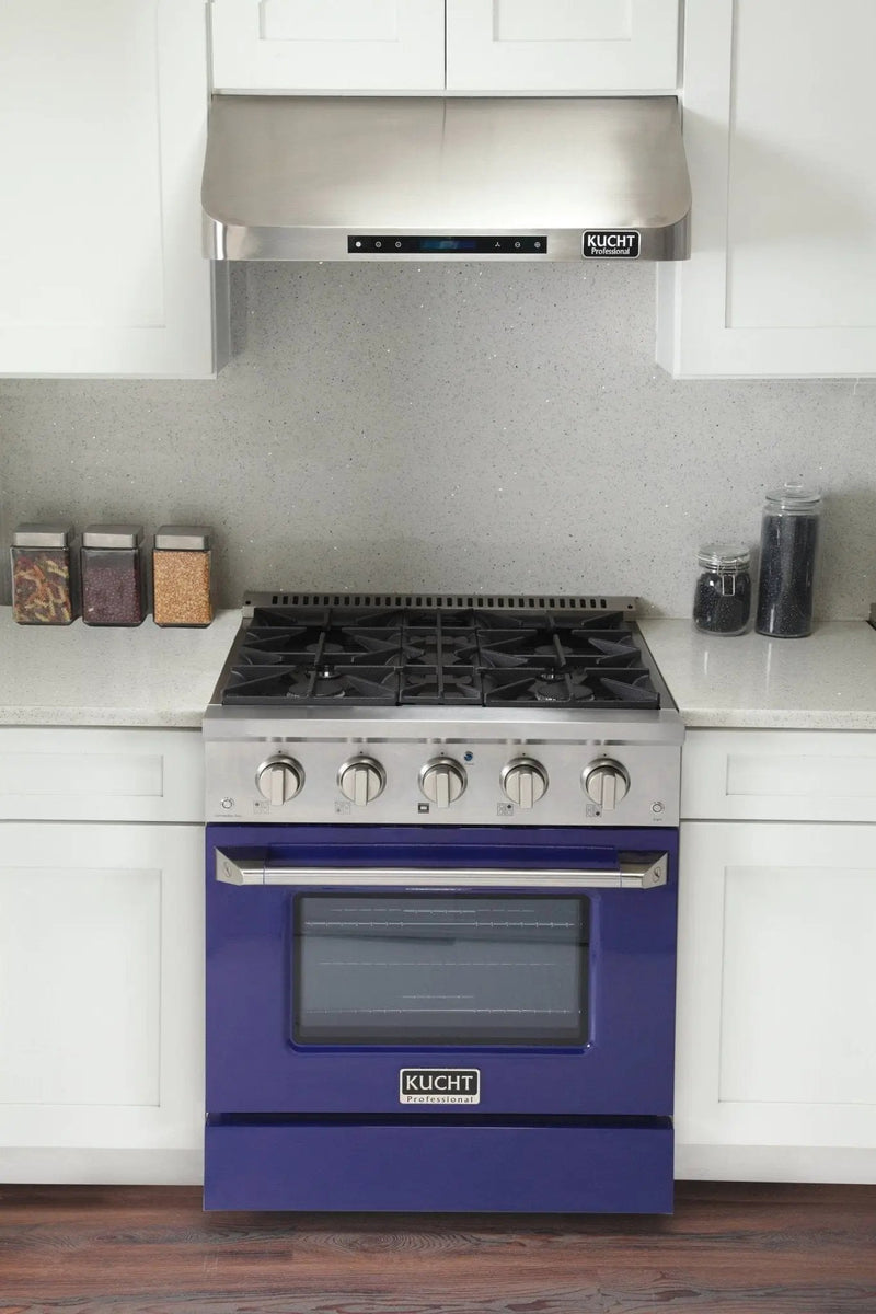 Kucht 30" Propane Range, Stainless Steel, Blue Oven Door, KNG301/LP-B by Farmhouse Kitchen and Bath