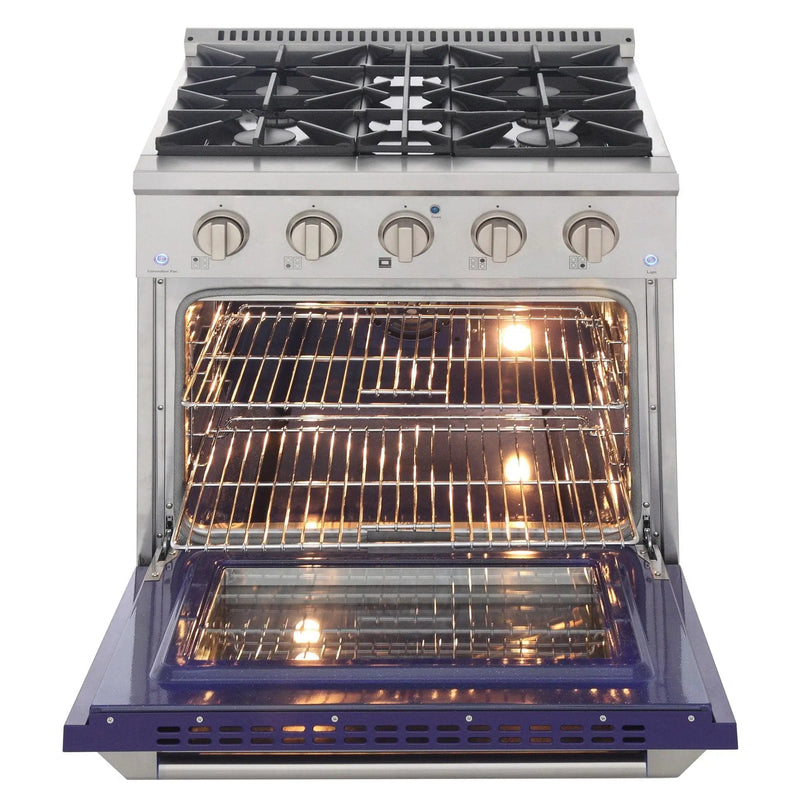 Kucht 30" Propane Range, Stainless Steel, Blue Oven Door, KNG301/LP-B by Farmhouse Kitchen and Bath