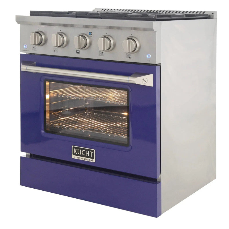 Kucht 30" Propane Range, Stainless Steel, Blue Oven Door, KNG301/LP-B by Farmhouse Kitchen and Bath