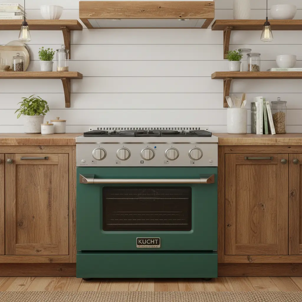 Kucht 30" Propane Range, Stainless Steel, Green Oven Door, KNG301/LP-G by Farmhouse Kitchen and Bath