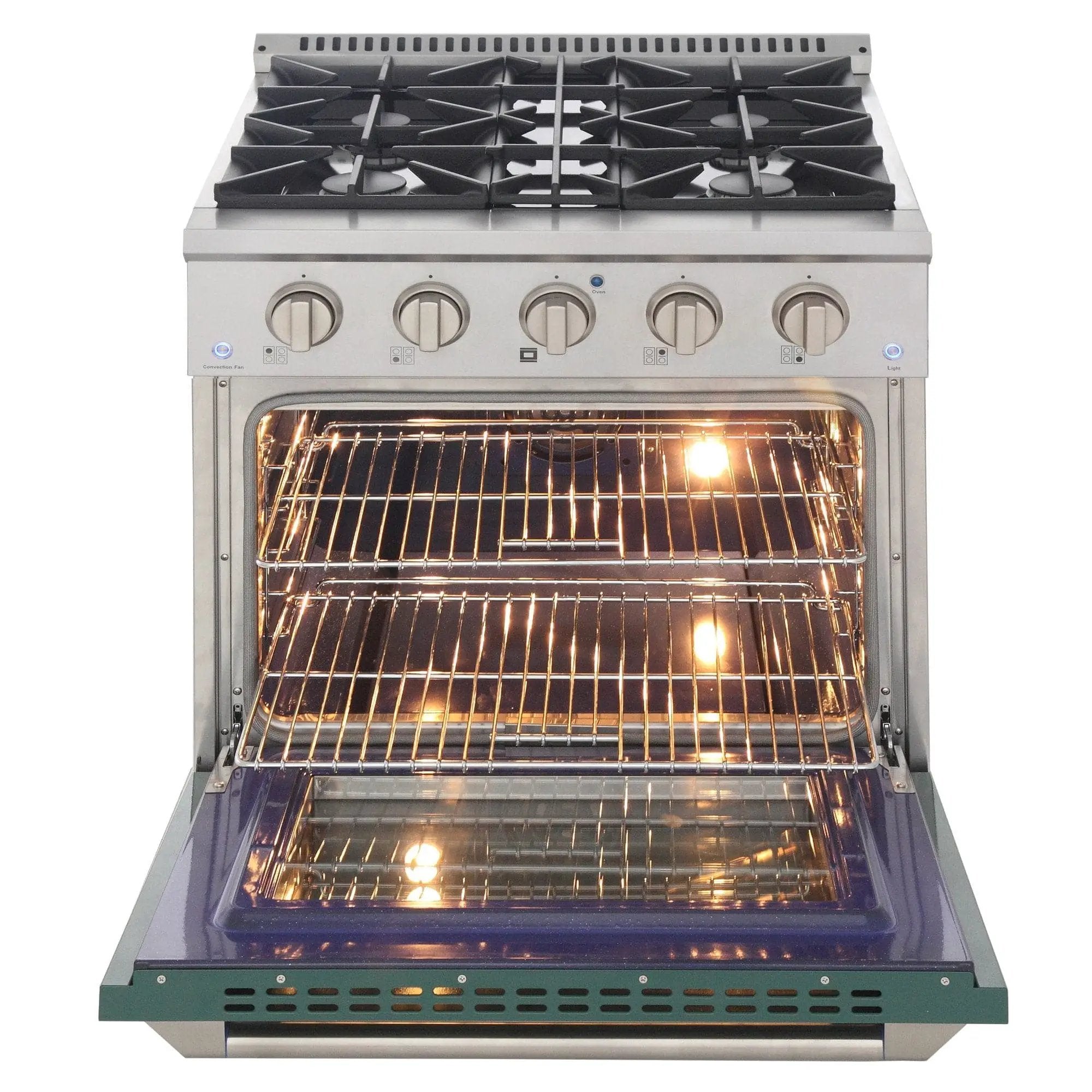 Kucht 30" Propane Range, Stainless Steel, Green Oven Door, KNG301/LP-G by Farmhouse Kitchen and Bath