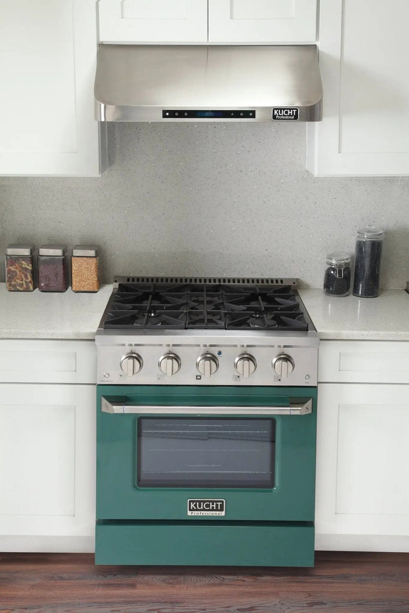 Kucht 30" Propane Range, Stainless Steel, Green Oven Door, KNG301/LP-G by Farmhouse Kitchen and Bath