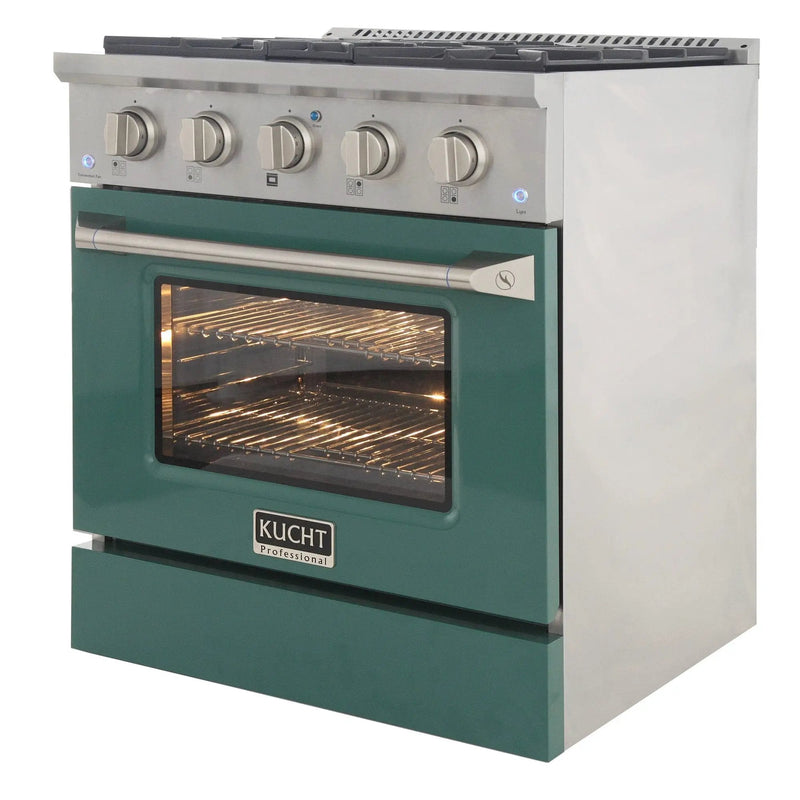 Kucht 30" Propane Range, Stainless Steel, Green Oven Door, KNG301/LP-G by Farmhouse Kitchen and Bath