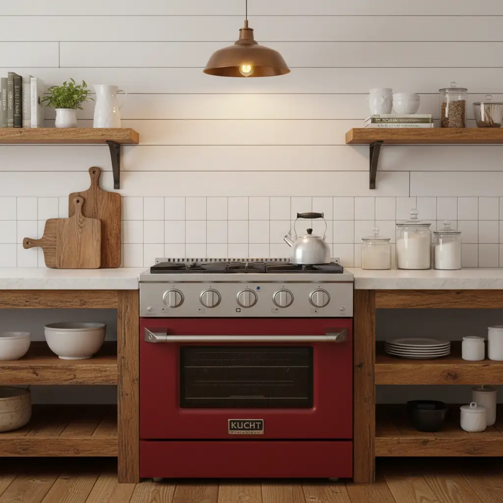Kucht 30" Propane Range, Stainless Steel, Red Oven Door, KNG301/LP-R by Farmhouse Kitchen and Bath
