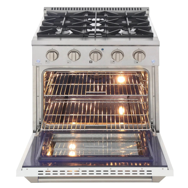 Kucht 30" Propane Range, Stainless Steel White Oven Door, KNG301/LP-W by Farmhouse Kitchen and Bath