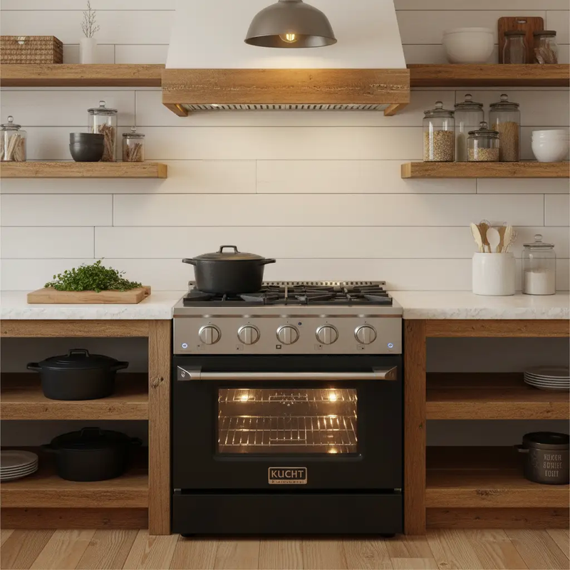 Kucht 30" Propane Range, Stainless Steel,Black Oven Door, KNG301/LP-K by Farmhouse Kitchen and Bath