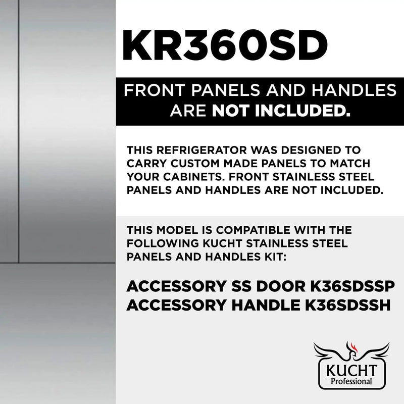 Kucht 36” Built-In, Counter Depth, Stainless Steel Refrigerator KR360SD by Farmhouse Kitchen and Bath