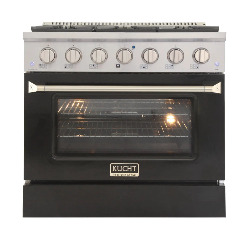 Kucht 36" Gas Range, Stainless Steel with Black Door, KNG361-K by Farmhouse Kitchen and Bath