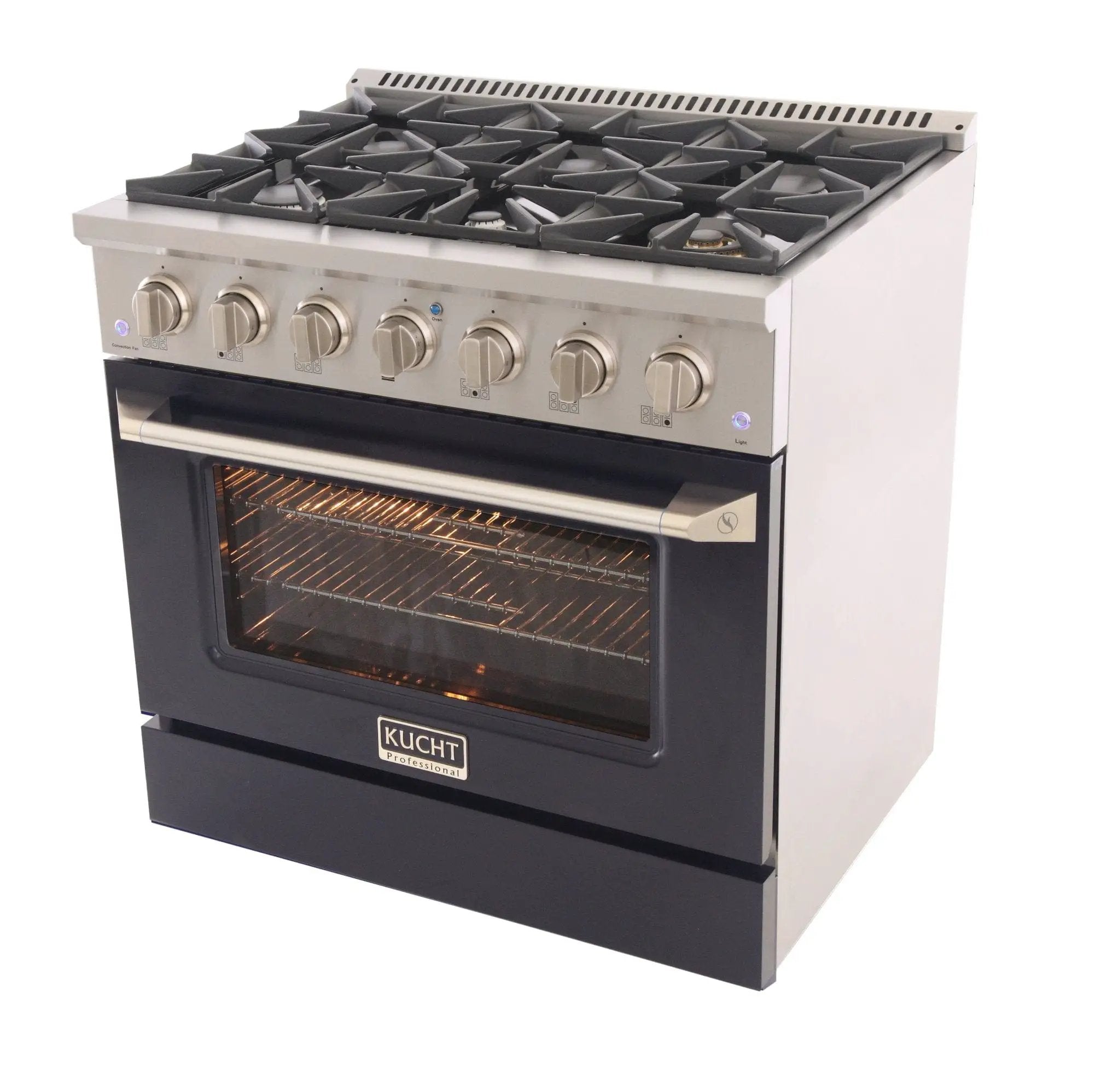 Kucht 36" Gas Range, Stainless Steel with Black Door, KNG361-K by Farmhouse Kitchen and Bath