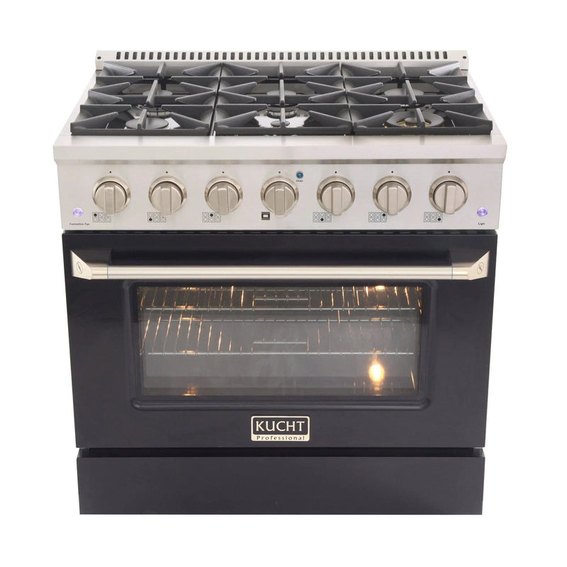 Kucht 36" Gas Range, Stainless Steel with Black Door, KNG361-K by Farmhouse Kitchen and Bath