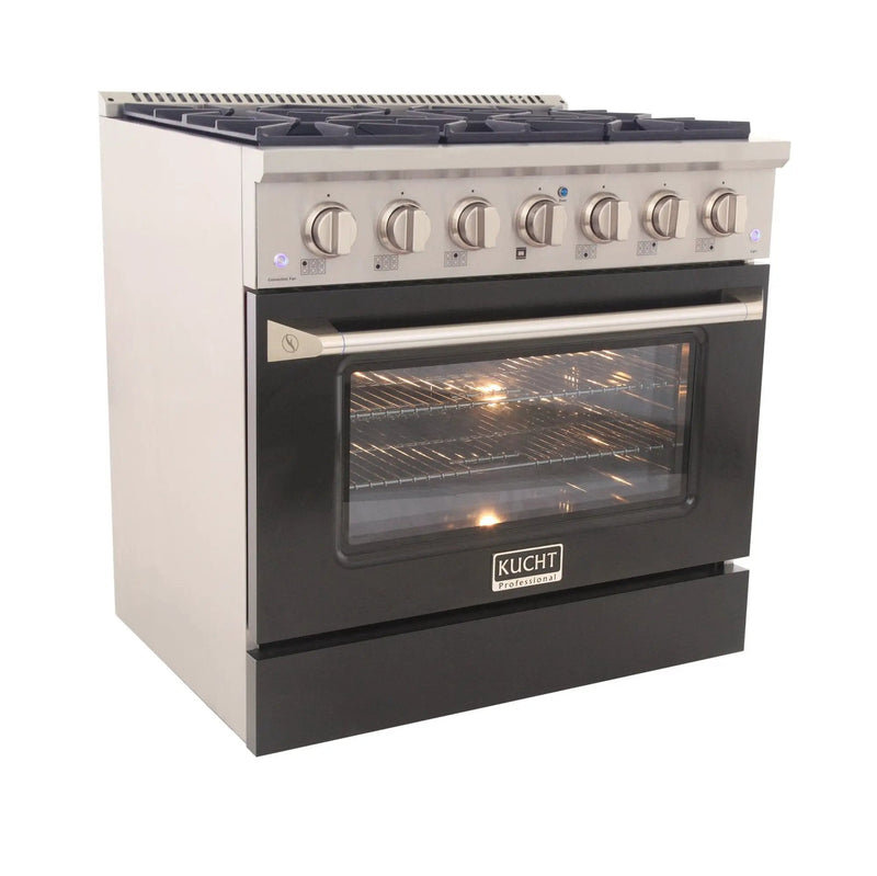 Kucht 36" Gas Range, Stainless Steel with Black Door, KNG361-K by Farmhouse Kitchen and Bath