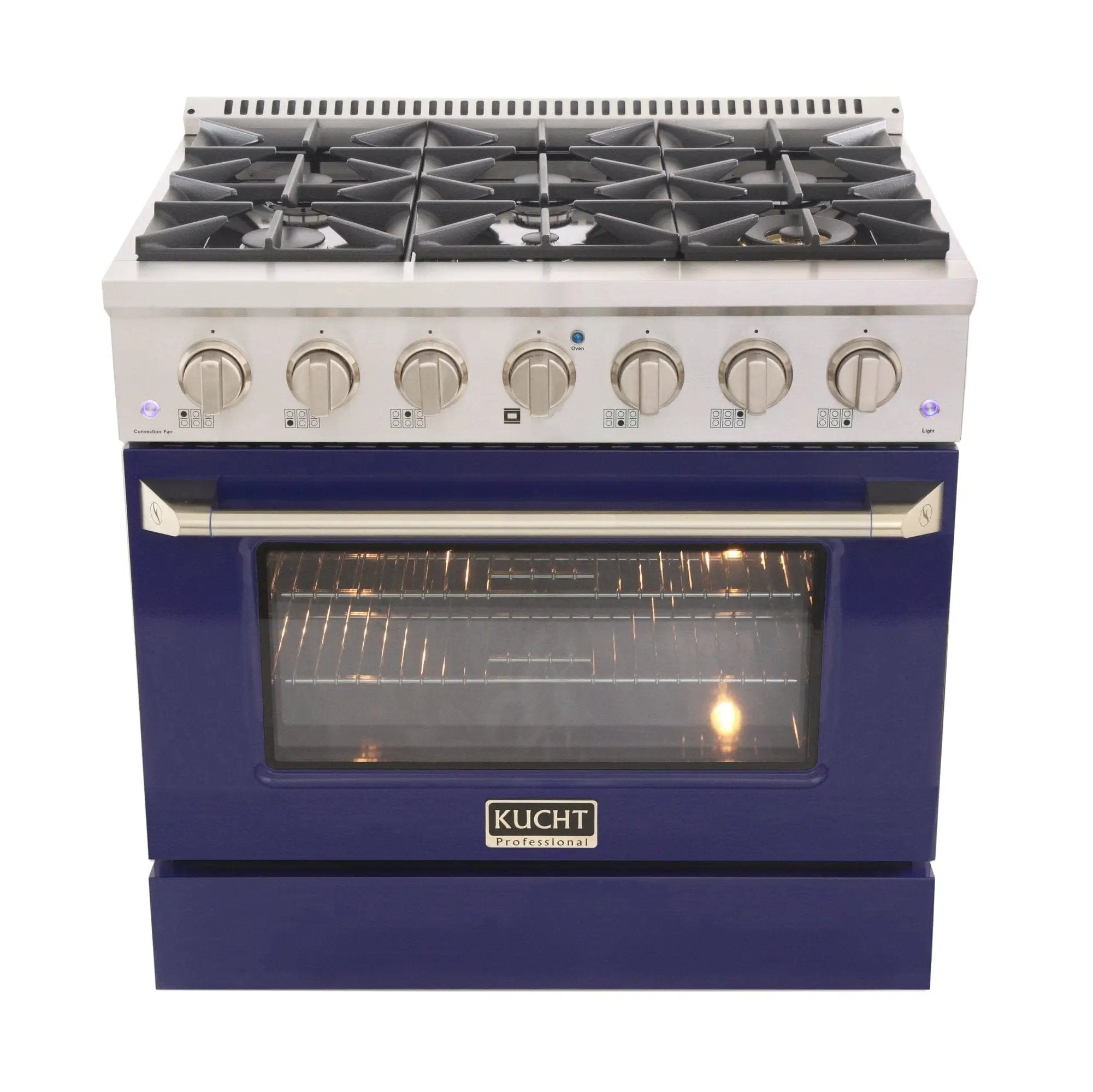 Kucht 36" Gas Range, Stainless Steel with Blue Oven Door, KNG361-B by Farmhouse Kitchen and Bath
