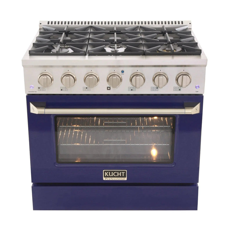 Kucht 36" Gas Range, Stainless Steel with Blue Oven Door, KNG361-B by Farmhouse Kitchen and Bath