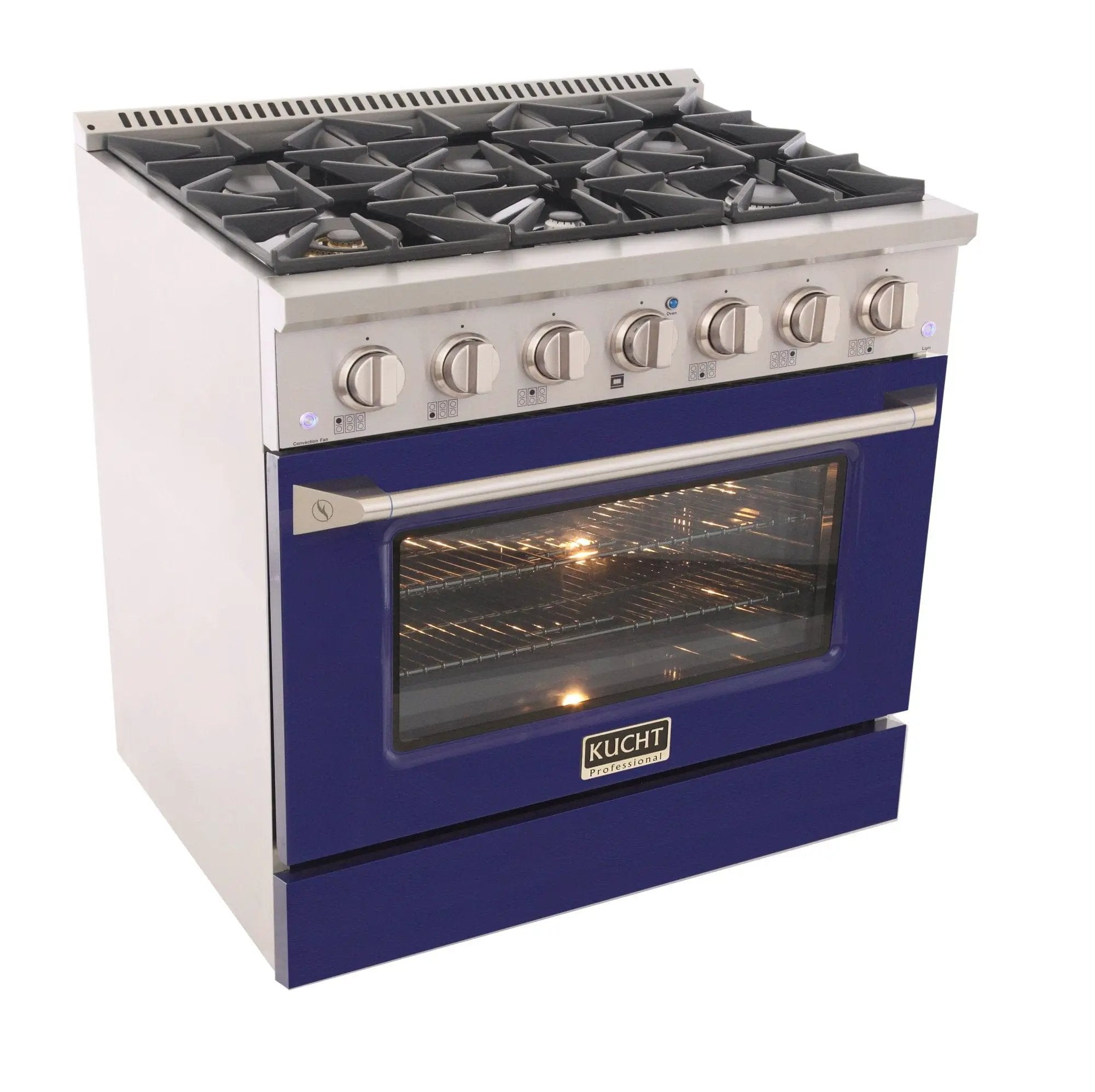 Kucht 36" Gas Range, Stainless Steel with Blue Oven Door, KNG361-B by Farmhouse Kitchen and Bath