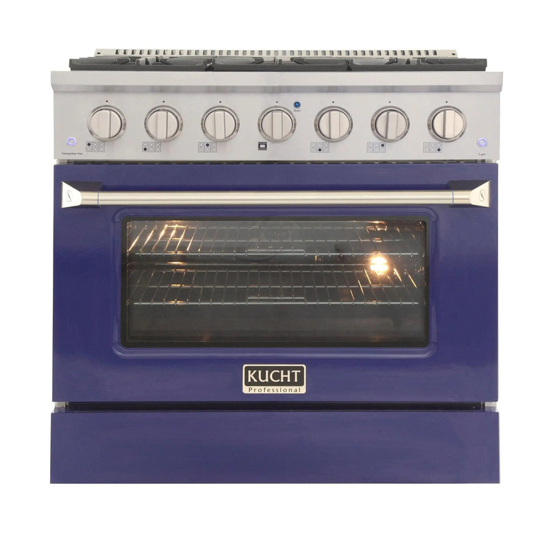 Kucht 36" Gas Range, Stainless Steel with Blue Oven Door, KNG361-B by Farmhouse Kitchen and Bath