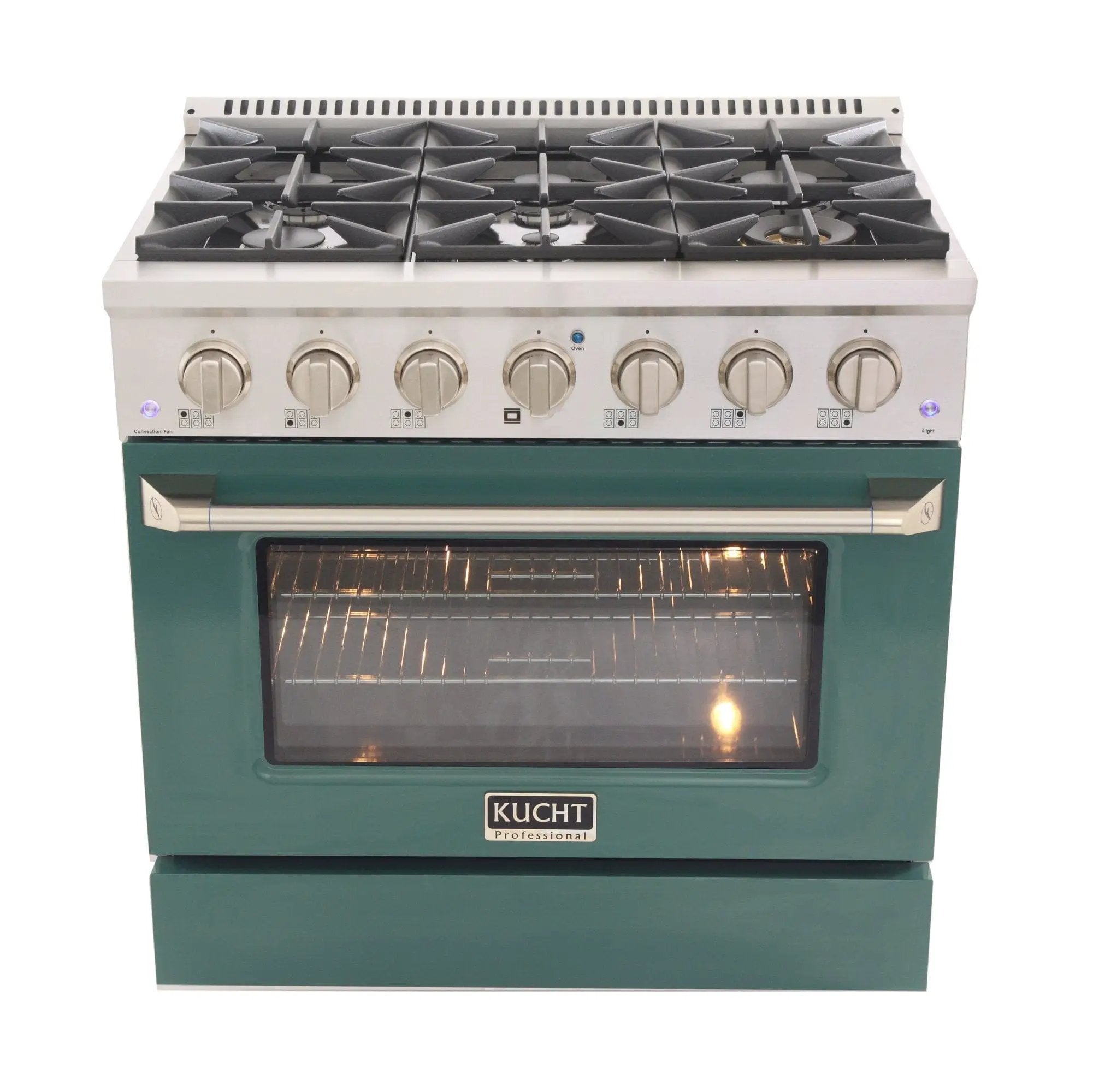 Kucht 36" Gas Range, Stainless Steel with Green Oven Door, KNG361-G by Farmhouse Kitchen and Bath