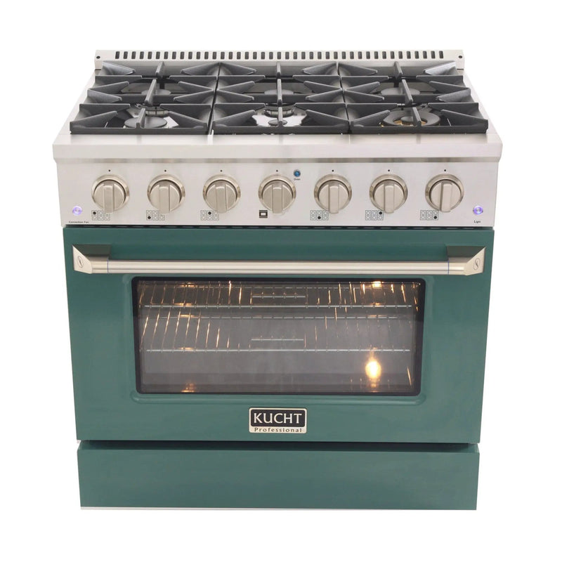 Kucht 36" Gas Range, Stainless Steel with Green Oven Door, KNG361-G by Farmhouse Kitchen and Bath