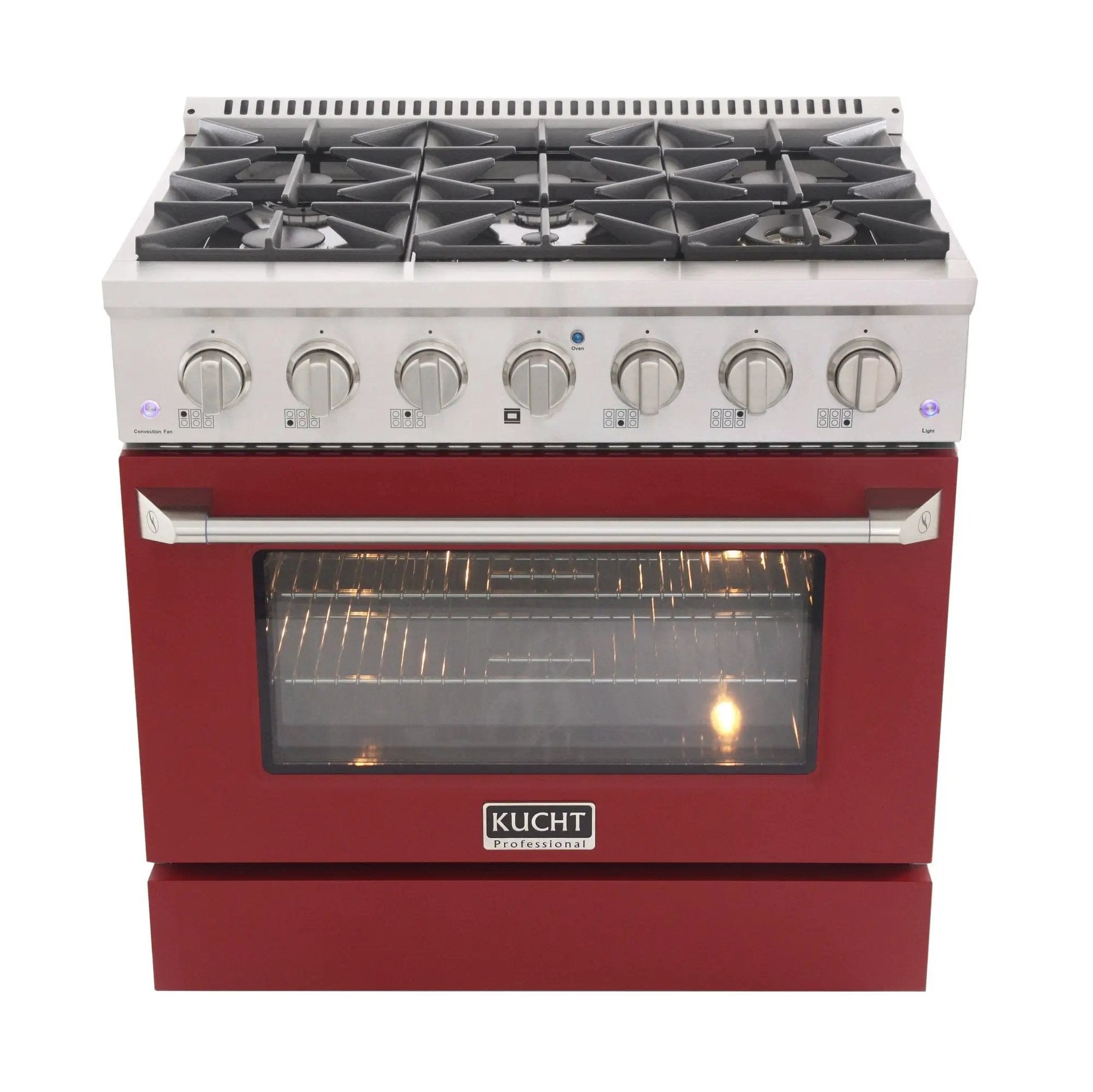 Kucht 36" Gas Range, Stainless Steel with Red Oven Door, KNG361-R by Farmhouse Kitchen and Bath