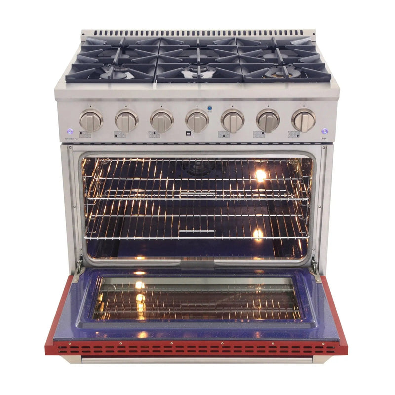 Kucht 36" Gas Range, Stainless Steel with Red Oven Door, KNG361-R by Farmhouse Kitchen and Bath