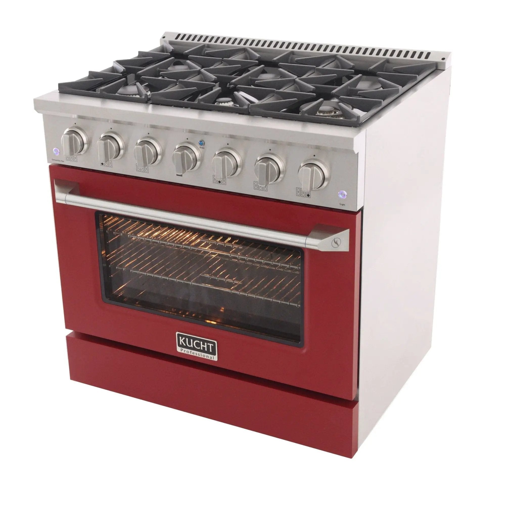 Kucht 36" Gas Range, Stainless Steel with Red Oven Door, KNG361-R by Farmhouse Kitchen and Bath