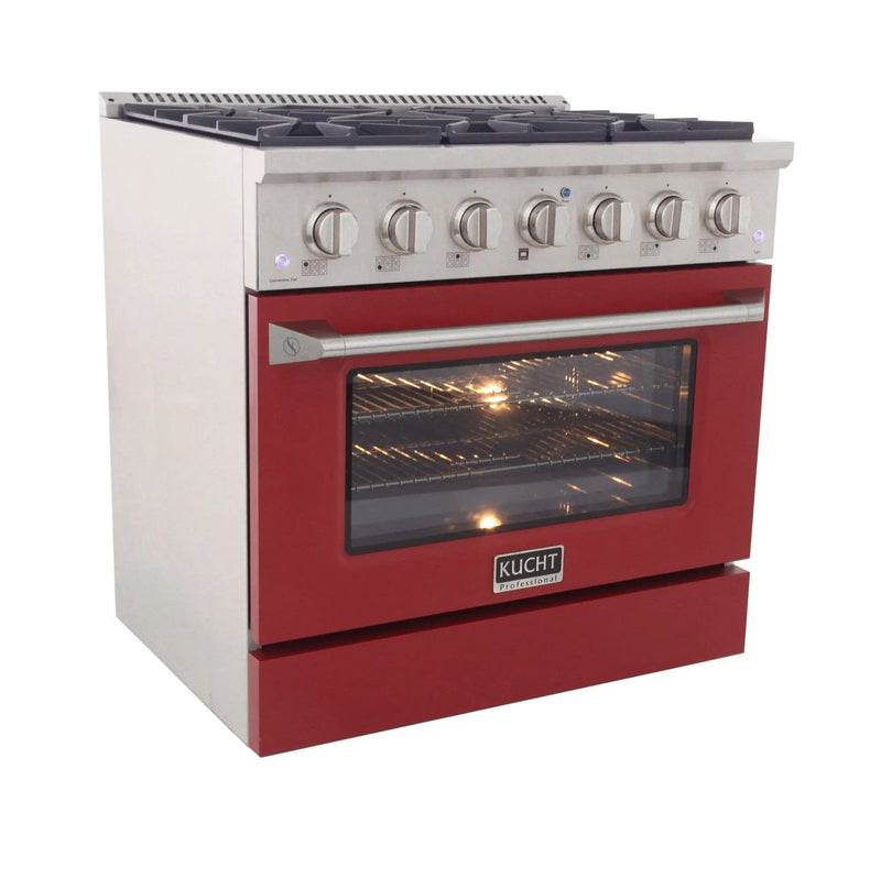 Kucht 36" Gas Range, Stainless Steel with Red Oven Door, KNG361-R by Farmhouse Kitchen and Bath