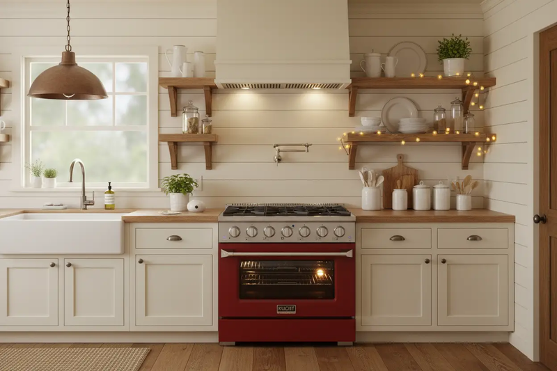 Kucht 36" Gas Range, Stainless Steel with Red Oven Door, KNG361-R by Farmhouse Kitchen and Bath