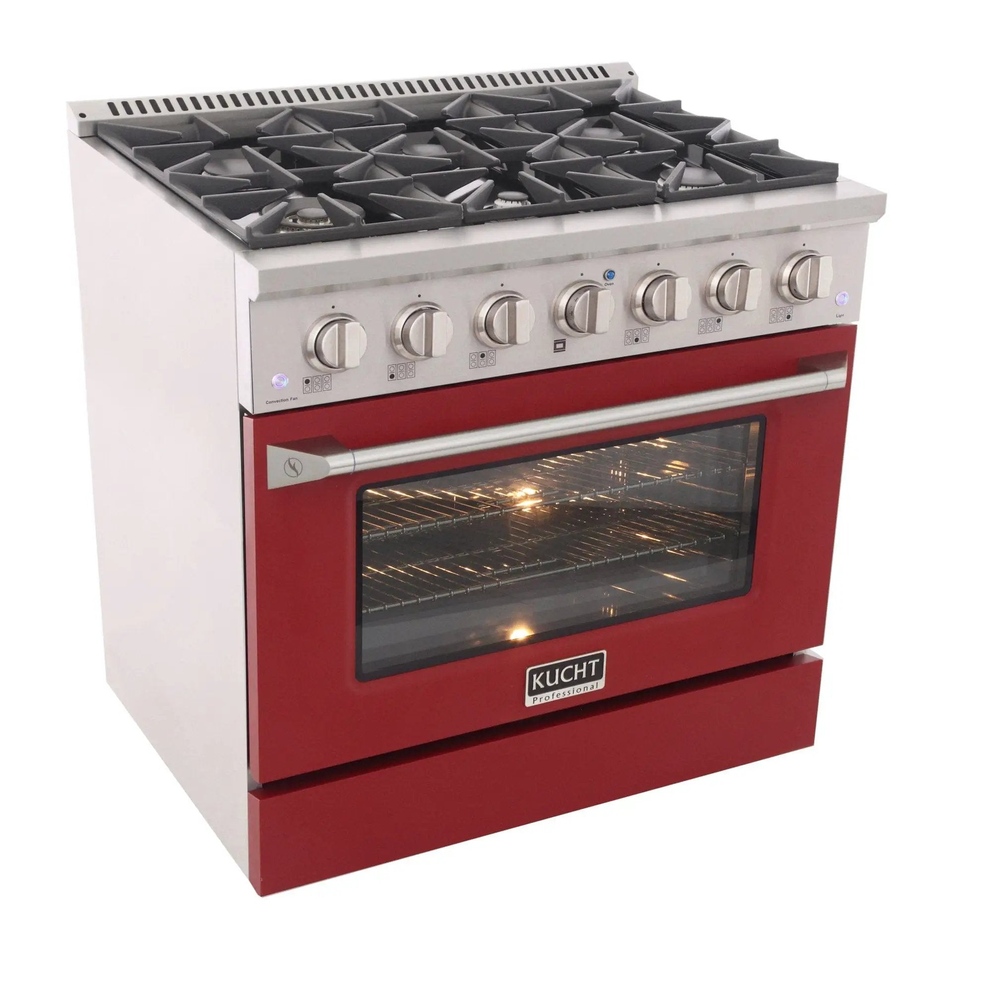 Kucht 36" Gas Range, Stainless Steel with Red Oven Door, KNG361-R by Farmhouse Kitchen and Bath
