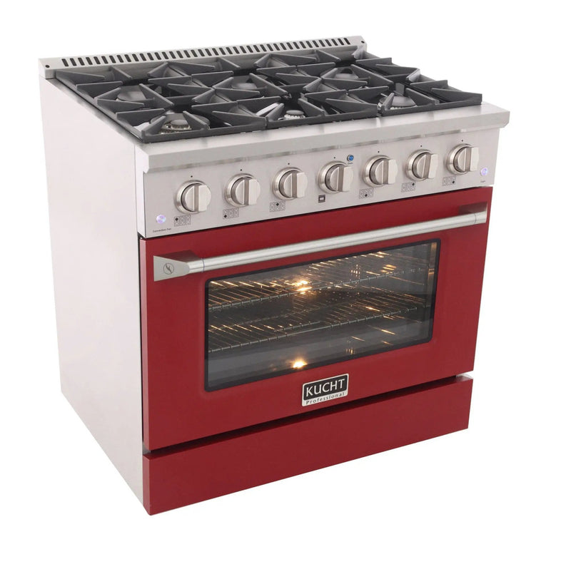 Kucht 36" Gas Range, Stainless Steel with Red Oven Door, KNG361-R by Farmhouse Kitchen and Bath