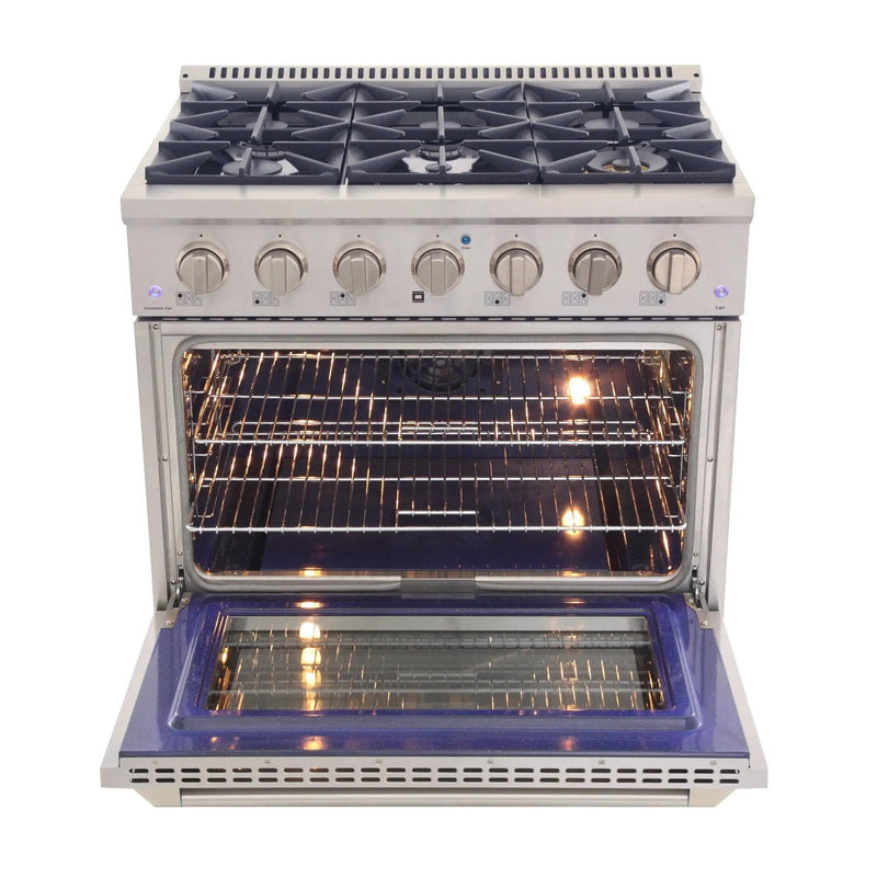Kucht 36" Gas Range, Stainless Steel with Silver Oven Door, KNG361-S by Farmhouse Kitchen and Bath