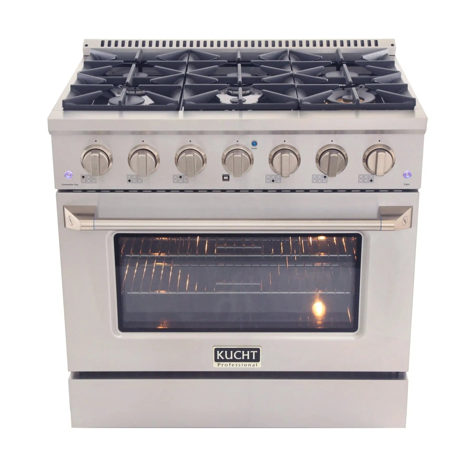 Kucht 36" Gas Range, Stainless Steel with Silver Oven Door, KNG361-S by Farmhouse Kitchen and Bath