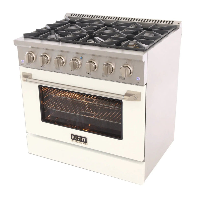 Kucht 36" Gas Range, Stainless Steel with White Oven Door, KNG361-W by Farmhouse Kitchen and Bath
