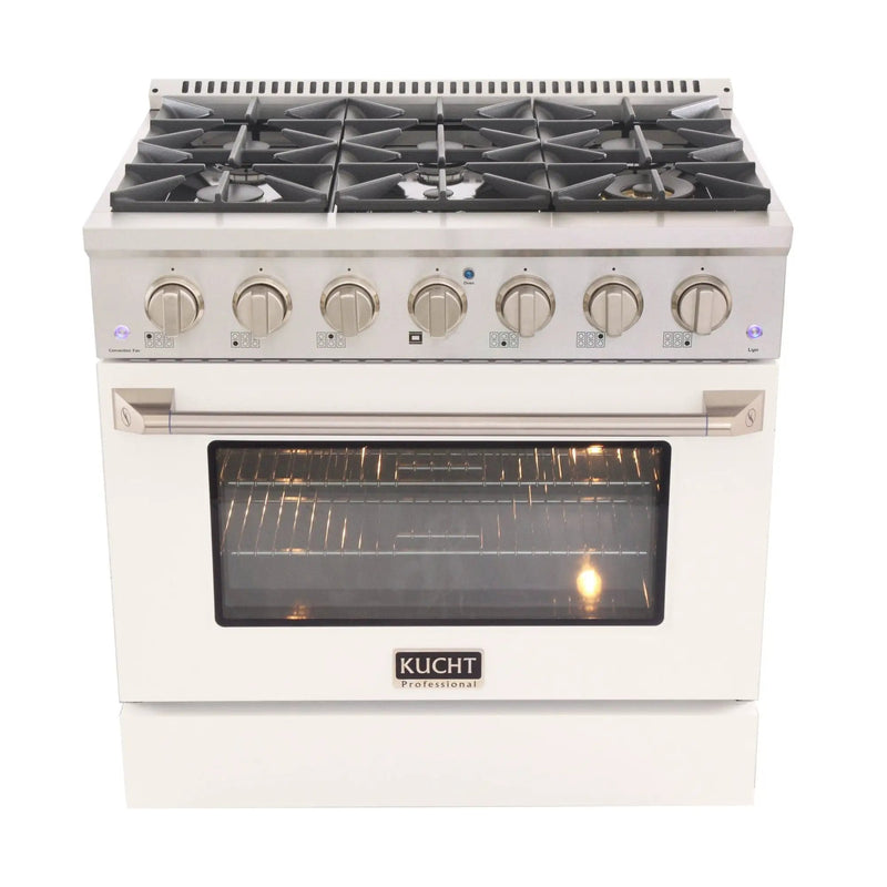 Kucht 36" Gas Range, Stainless Steel with White Oven Door, KNG361-W by Farmhouse Kitchen and Bath