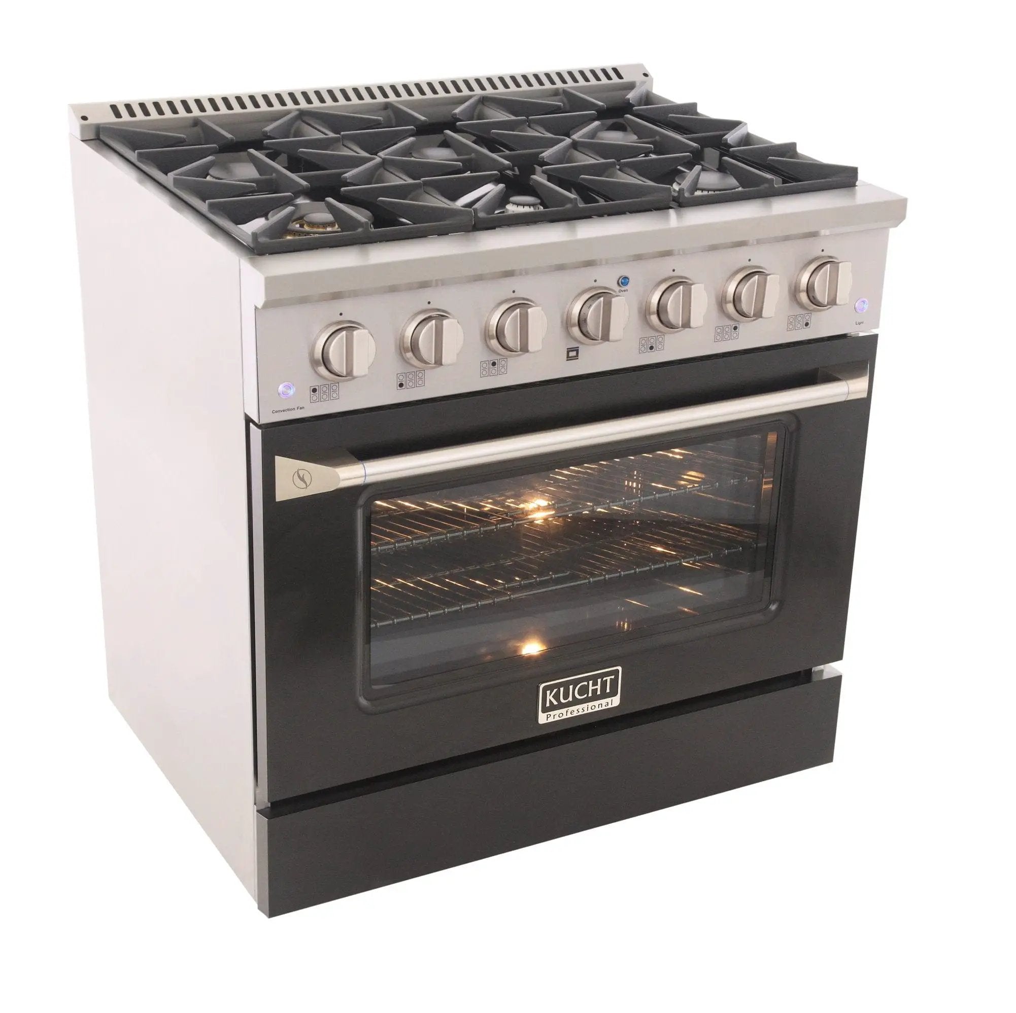 Kucht 36" Propane Range in Stainless Steel, Black Door, KNG361/LP-K by Farmhouse Kitchen and Bath