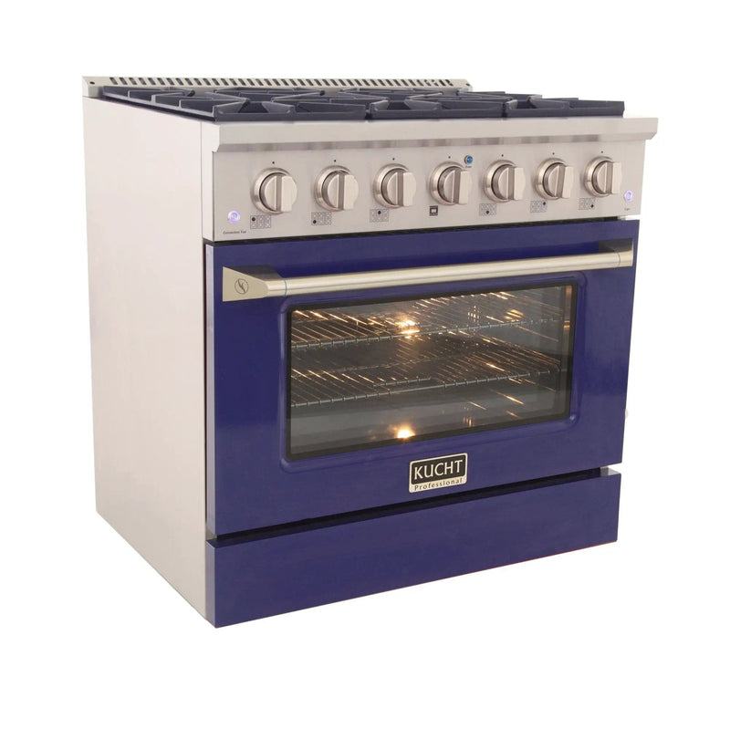 Kucht 36" Propane Range in Stainless Steel, Blue Door, KNG361/LP-B by Farmhouse Kitchen and Bath