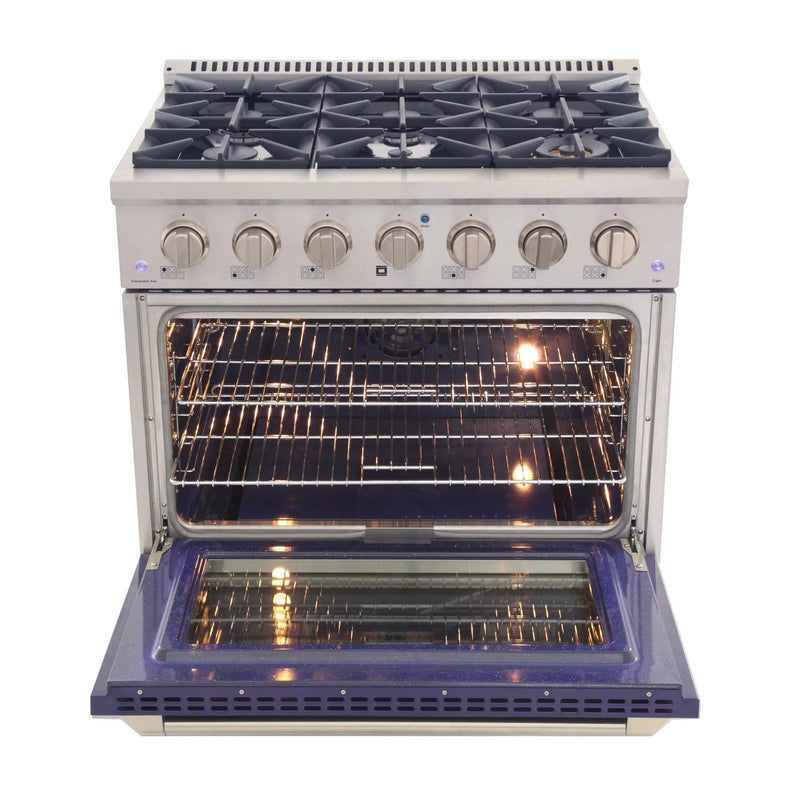 Kucht 36" Propane Range in Stainless Steel, Blue Door, KNG361/LP-B by Farmhouse Kitchen and Bath