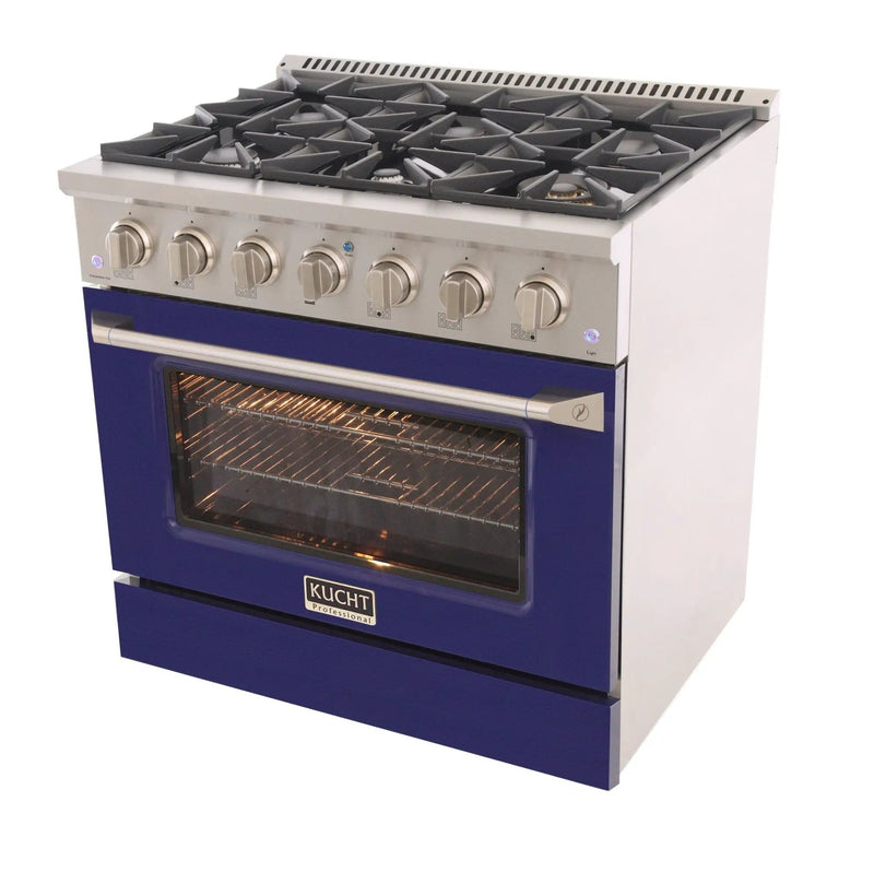 Kucht 36" Propane Range in Stainless Steel, Blue Door, KNG361/LP-B by Farmhouse Kitchen and Bath