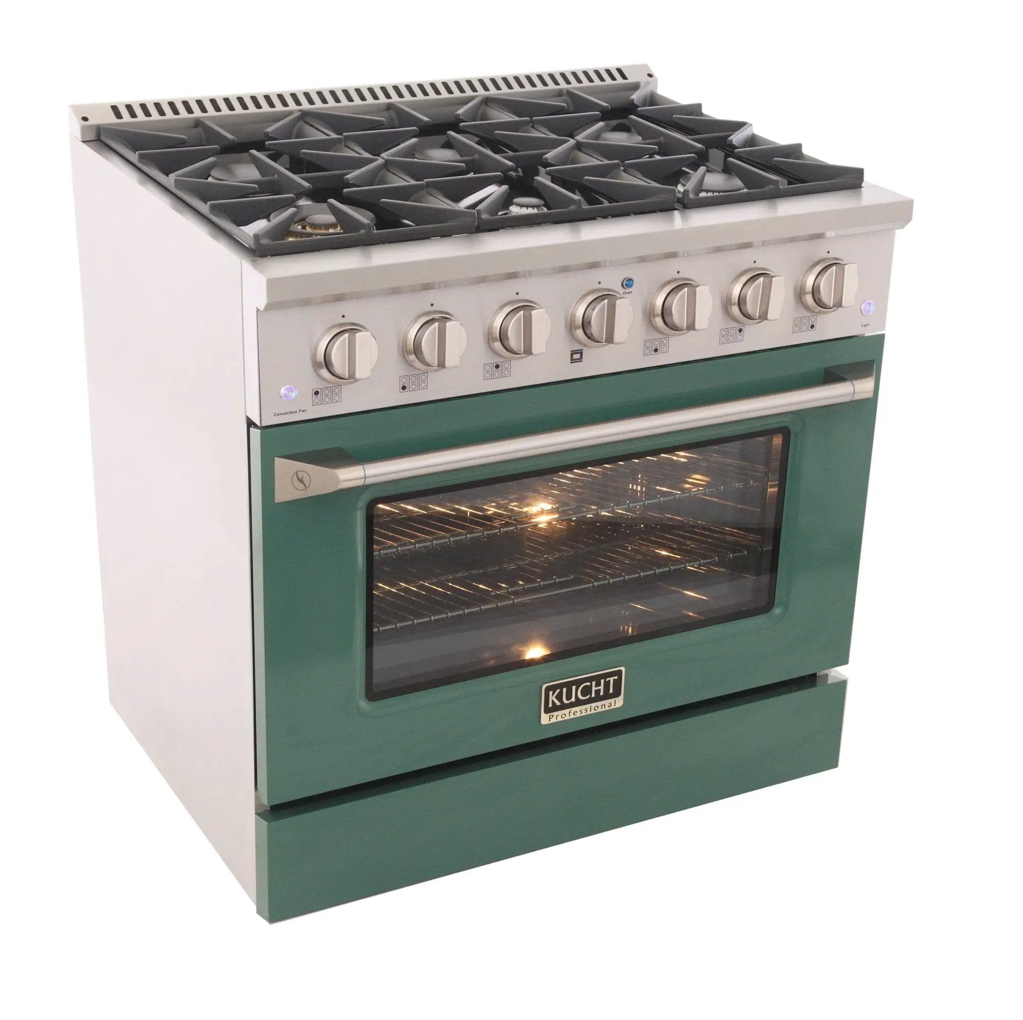 Kucht 36" Propane Range, in Stainless Steel, Green Door, KNG361/LP-G by Farmhouse Kitchen and Bath