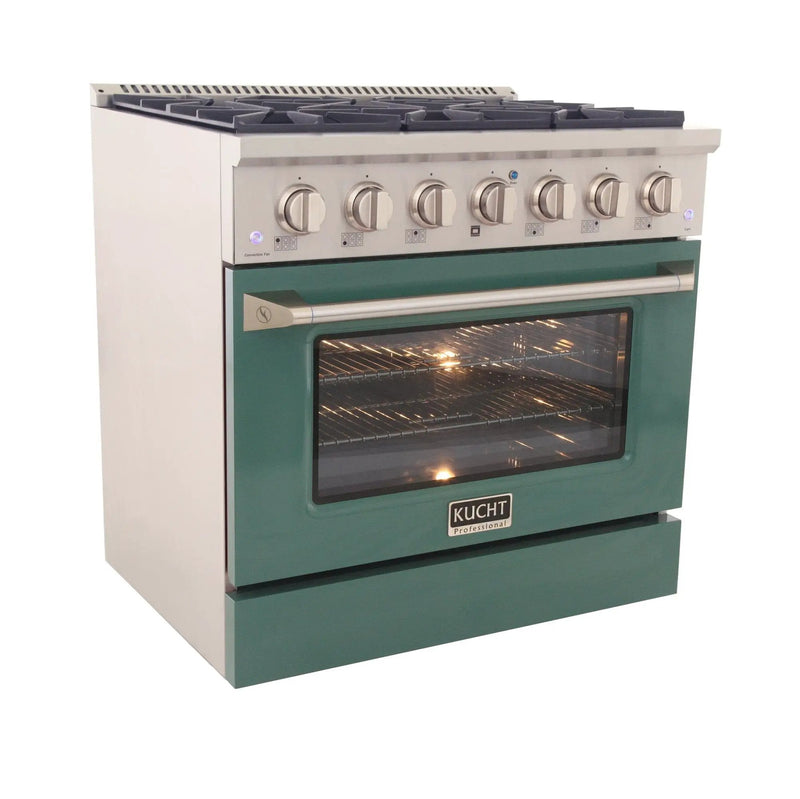 Kucht 36" Propane Range, in Stainless Steel, Green Door, KNG361/LP-G by Farmhouse Kitchen and Bath