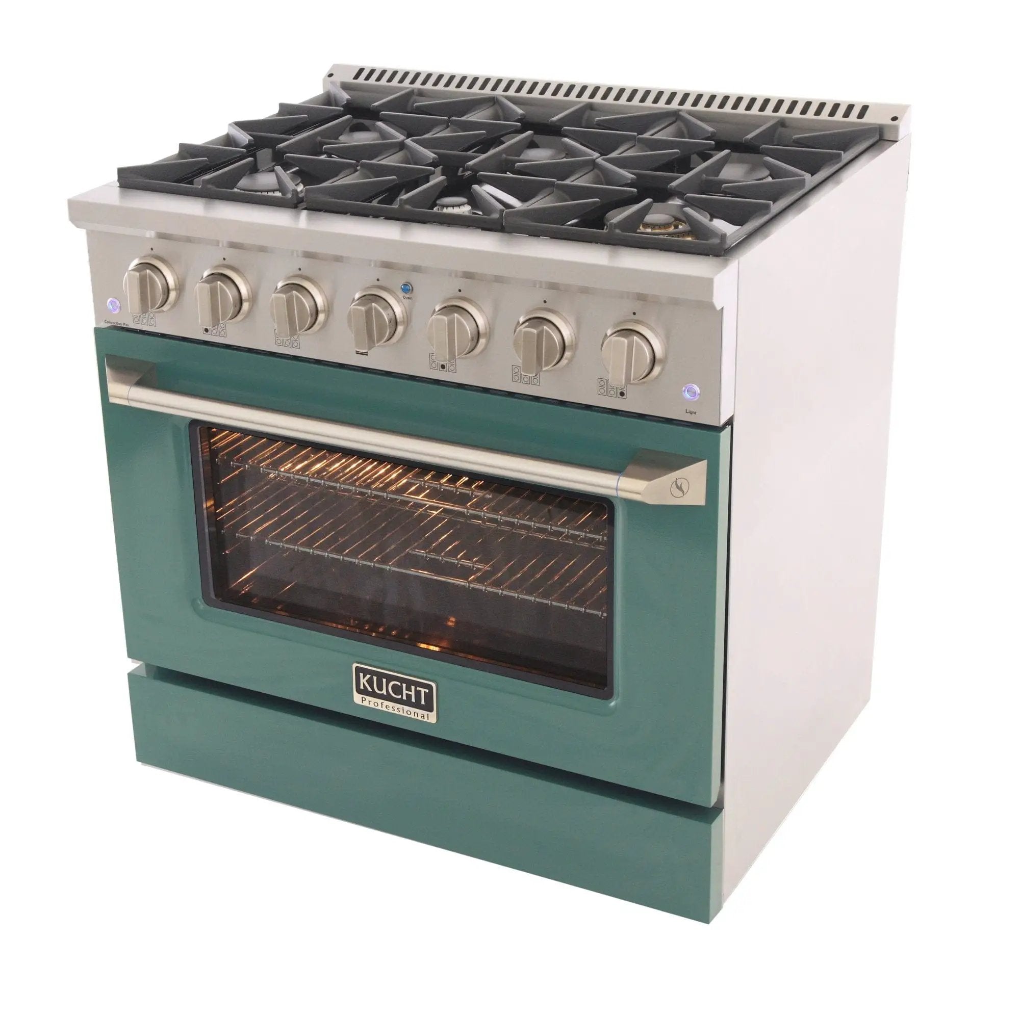 Kucht 36" Propane Range, in Stainless Steel, Green Door, KNG361/LP-G by Farmhouse Kitchen and Bath