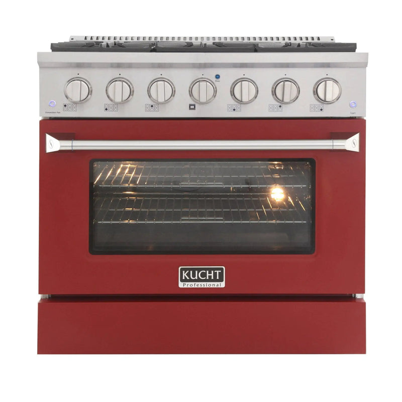 Kucht 36" Propane Range in Stainless Steel, Red Door, KNG361/LP-R by Farmhouse Kitchen and Bath
