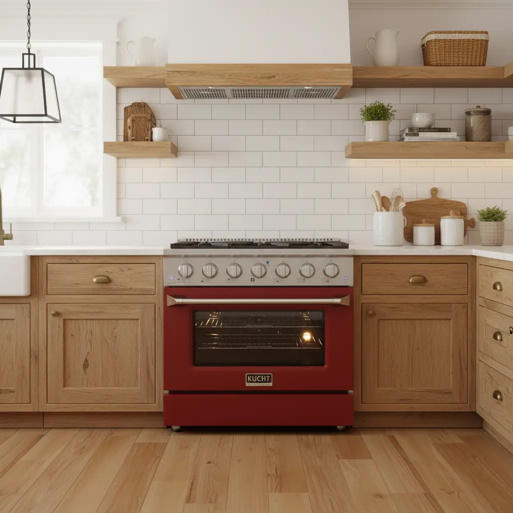 Kucht 36" Propane Range in Stainless Steel, Red Door, KNG361/LP-R by Farmhouse Kitchen and Bath