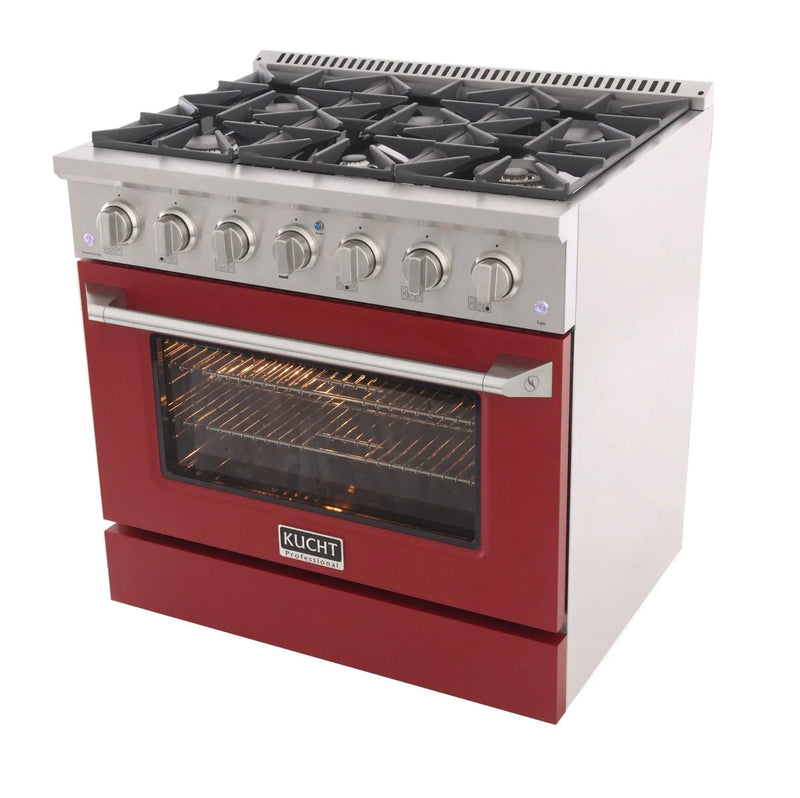 Kucht 36" Propane Range in Stainless Steel, Red Door, KNG361/LP-R by Farmhouse Kitchen and Bath