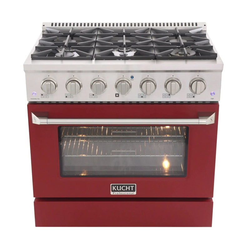Kucht 36" Propane Range in Stainless Steel, Red Door, KNG361/LP-R by Farmhouse Kitchen and Bath