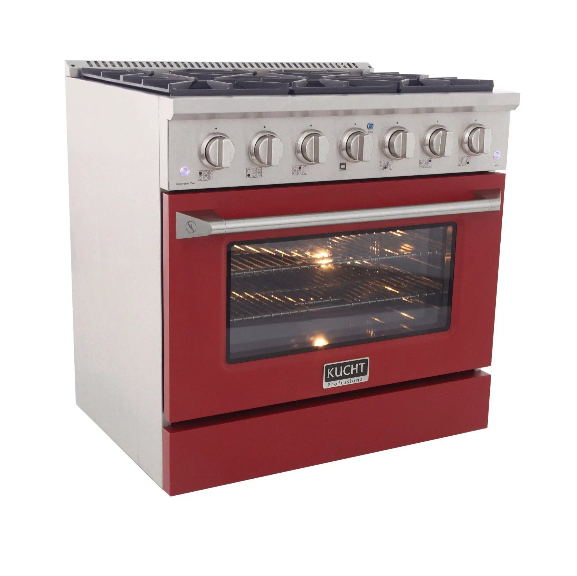 Kucht 36" Propane Range in Stainless Steel, Red Door, KNG361/LP-R by Farmhouse Kitchen and Bath
