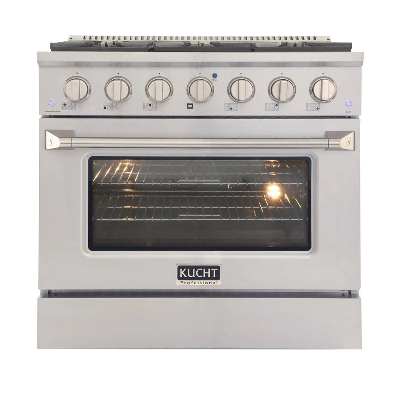 Kucht 36" Propane Range in Stainless Steel, Silver Door, KNG361/LP-S by Farmhouse Kitchen and Bath