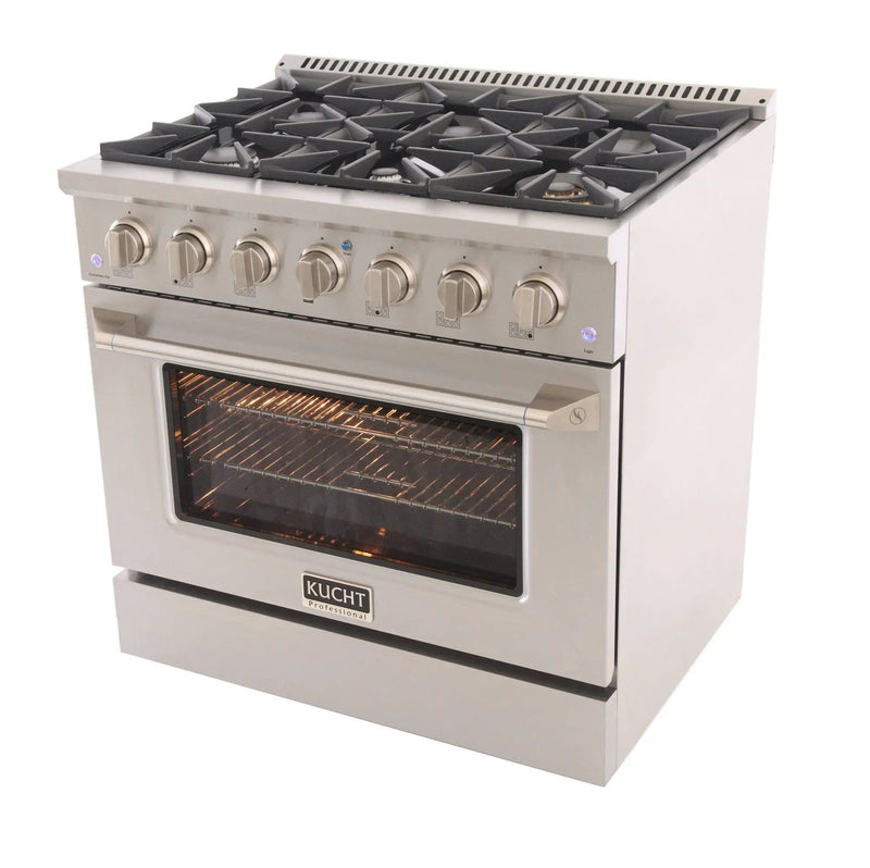 Kucht 36" Propane Range in Stainless Steel, Silver Door, KNG361/LP-S by Farmhouse Kitchen and Bath