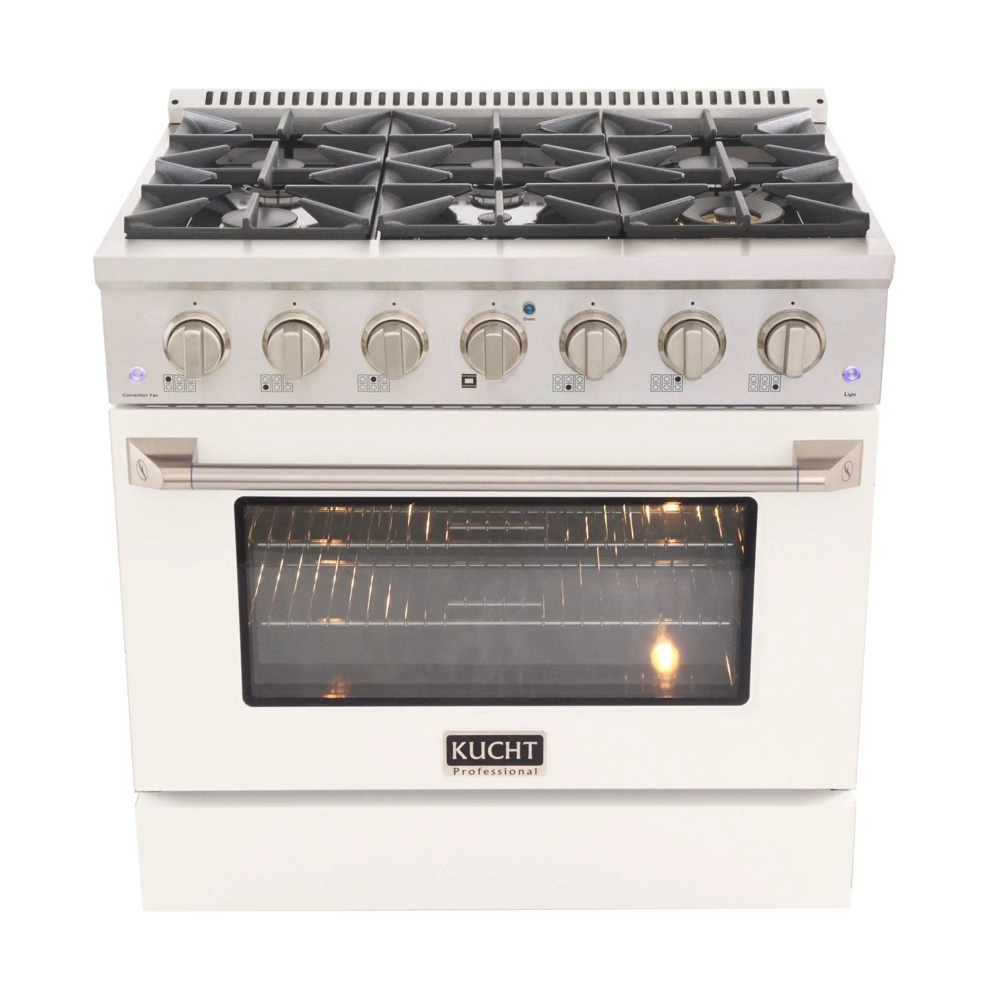 Kucht 36" Propane Range in Stainless Steel, White Door, KNG361/LP-W by Farmhouse Kitchen and Bath